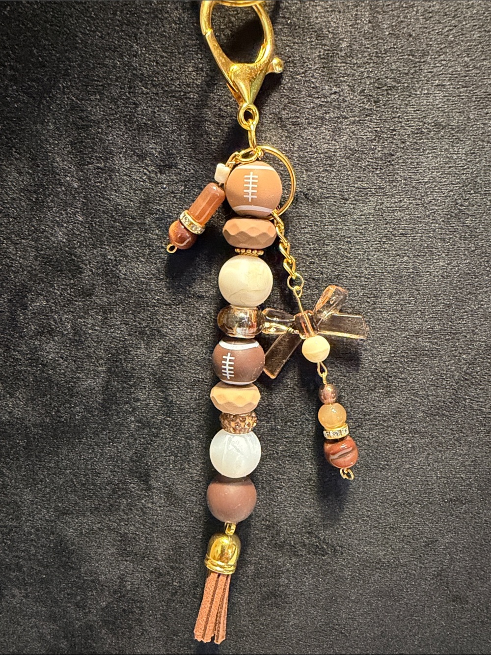 Brown Beaded Tassel Keychain Bag Charm